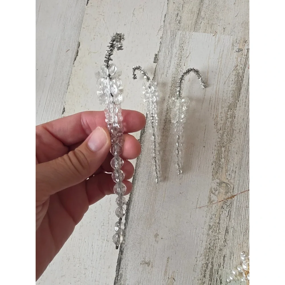 Vintage beaded icicle tinsel ornament Xmas tree